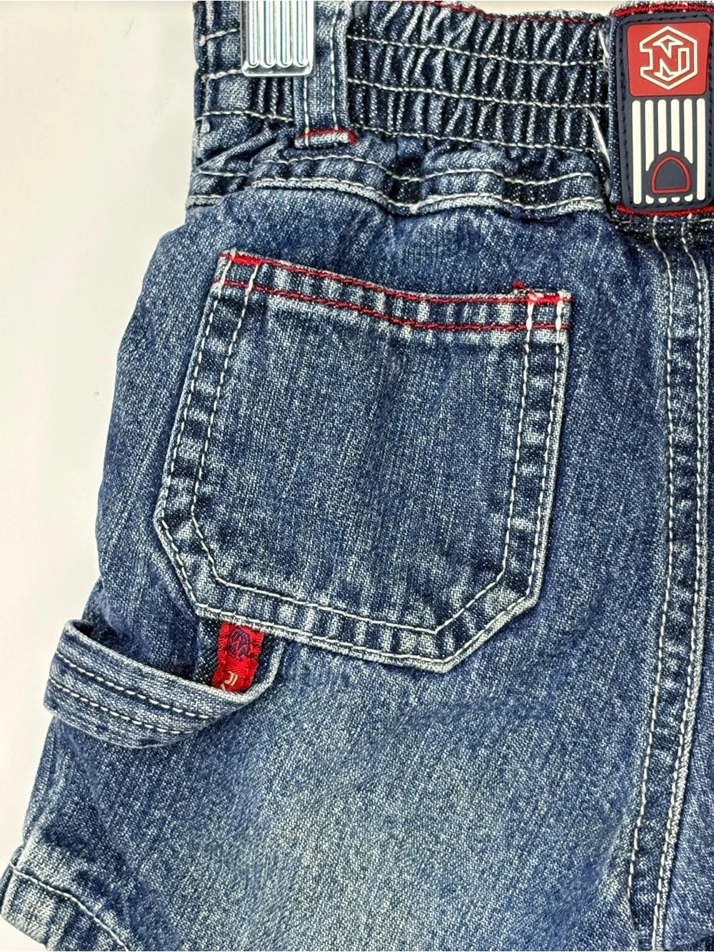 Old Navy Y2K  Blue Denim Kids Shorts with Red Trim Size 6m-12m